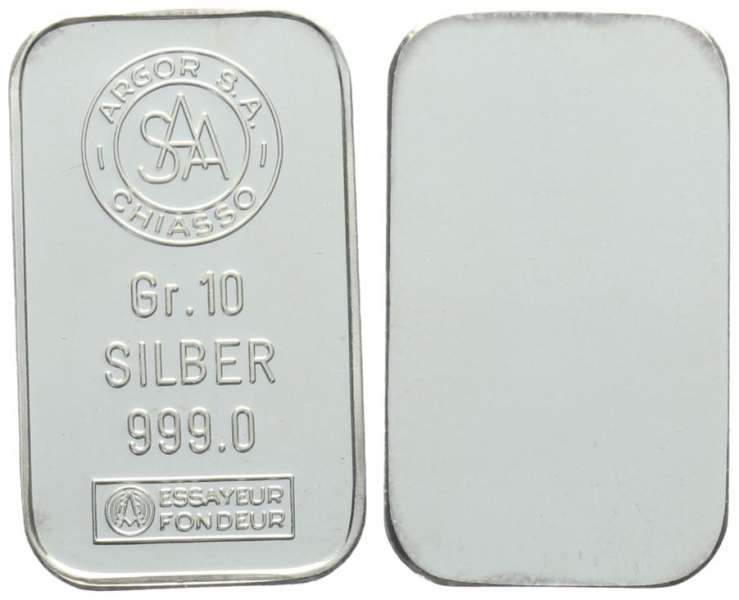 10 Gramm Silberbarren Argor SA - Chiasso